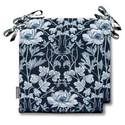 Set of 2 Water Resistant Garden Seat Pads - Summer Navy Blue Floral Design