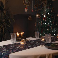 Luxury Linen-Feel Christmas Table Runner - Robin & Berries Navy - Available in 3 Lengths