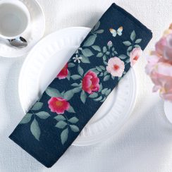 Celina Digby Luxury Eco-Friendly Recycled Linen-Like Fabric Napkin Set - Rose Garden Navy - (38 x 38cm)