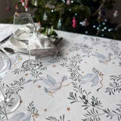 Luxury Christmas Heavy Linen-Like Tablecloth - Christmas Doves of Peace - Available in 9 Sizes