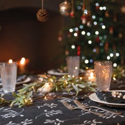 Luxury Christmas Linen-Like Tablecloth - Mistletoe Navy Blue - Available in 9 Sizes
