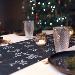 Luxury Linen-Feel Christmas Table Runner - Mistletoe  Navy Blue - Available in 3 Lengths