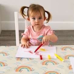 Children's Tablecloth - Water & Stain Resistant - Bee a Rainbow Cream