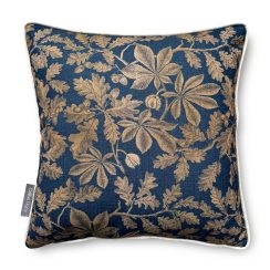 Luxury Heavy Linen-Blend Cushion with Piping, Four Seasons - Autumn - Navy & Gold