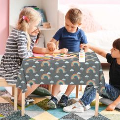 Children's Tablecloth - Water & Stain Resistant - Bee a Rainbow Grey