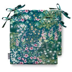 Set of 2 Water Resistant Garden Seat Pads - Cottage Garden Teal (Available in 3 Sizes)