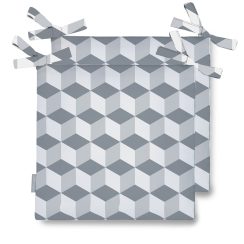 Set of 2 Water Resistant Garden Seat Pads - Cube Grey (Available in 2 Sizes)