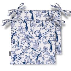 Set of 2 Water Resistant Garden Seat Pads - Exotic Birds Blue (Available in 3 Sizes)