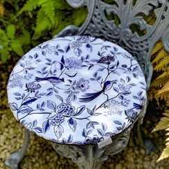 Circular / Round (38cm) Water Resistant Garden Seat Pad - Exotic Birds Blue, Floral & Bird Design