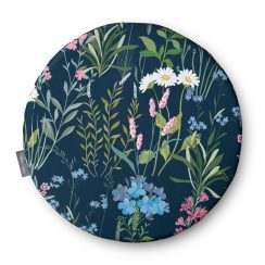 Circular / Round (38cm) Water Resistant Garden Seat Pad - Forget me Not Navy Blue Floral