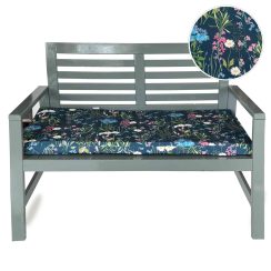 Water Resistant Garden Outdoor Bench Seat Pad - Forget me Not Navy Blue Floral (Available in 2-Seater or 3-Seater Size)