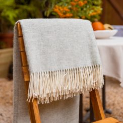 Luxurious 100% Wool Herringbone Blanket - Ash Grey