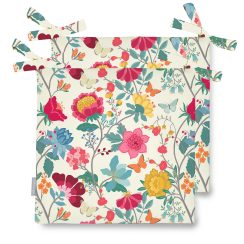 Set of 2 Water Resistant Garden Seat Pads - Midsummer Morning Floral (Available in 3 Sizes)