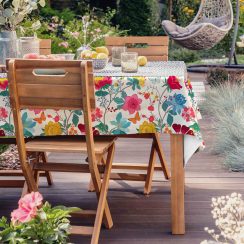 Outdoor Garden Water Resistant Tablecloth AVAILABLE IN 7 SIZES - Optional Centre Hole for Parasol - Midsummer Morning Floral