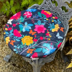 Circular / Round (38cm) Water Resistant Garden Seat Pad - Midsummer Night, Floral Design
