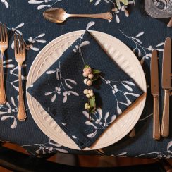 Luxury Linen-Feel Christmas Napkins - Mistletoe Navy Blue (38cm) Available in Set of 4 or 6