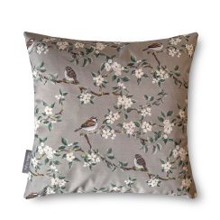 Water Resistant Garden Cushion - Orchard Blossom Taupe, Sparrow Bird & Floral