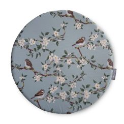 Circular / Round (38cm) Water Resistant Garden Seat Pad - Orchard Blossom Duck Egg