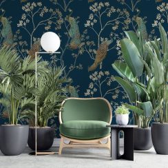 Floral Non-Woven Wallpaper - Peacock Navy Blue