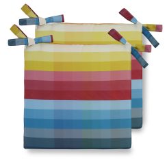 Set of 2 Water Resistant Garden Seat Pads - Pixel Stripes (Available in 2 Sizes)