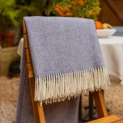 Luxurious 100% Wool Herringbone Blanket - Lilac