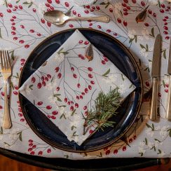 Luxury Linen-Feel Christmas Napkins - Robin & Berries Light Grey (38cm) Available in Set of 4 or 6