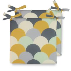Set of 2 Water Resistant Garden Seat Pads - Scandi Hills Mustard  (Available in 2 Sizes)