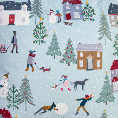 Super Soft-Touch Velvet Fabric by the Metre  - Snowy Day, Cute Christmas Design