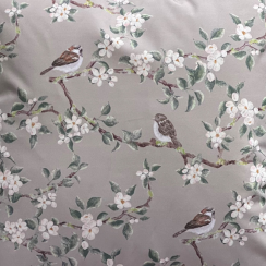 Premium Quality Water and Stain-Resistant Fabric - Orchard Blossom Taupe - Floral & Birds Design
