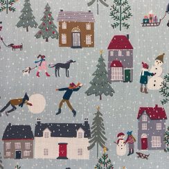 Luxury Linen Feel Fabric by the Metre - Snowy Day Festive Christmas Design