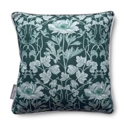 Luxury Heavy Linen-Blend Cushion with Piping, Four Seasons - Summer - Forest Green & Cream