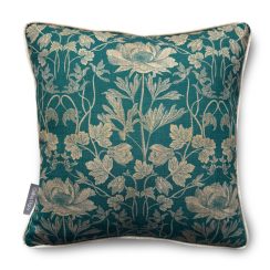 Luxury Heavy Linen-Blend Cushion with Piping, Four Seasons - Summer - Teal & Gold