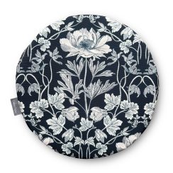 Circular / Round (38cm) Water Resistant Garden Seat Pad - Summer Navy Blue Floral